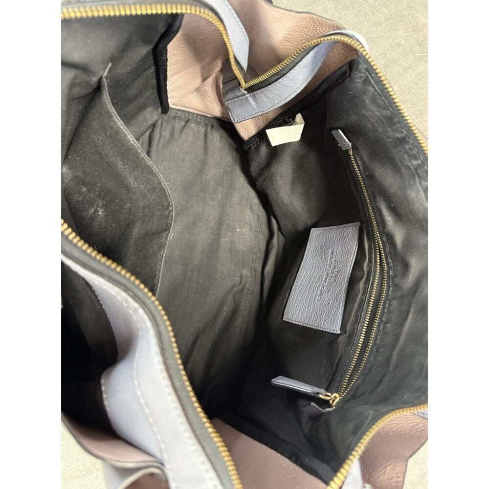 Marc Jacobs Leather Tote Bag Blue Gray Gold Hardware Zip Compartment Dust Bag - Picture 13 of 14